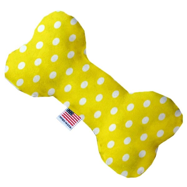 Mirage Pet Products Yellow Polka Dots 8 in. Stuffing Free Bone Dog Toy 1158-SFTYBN8